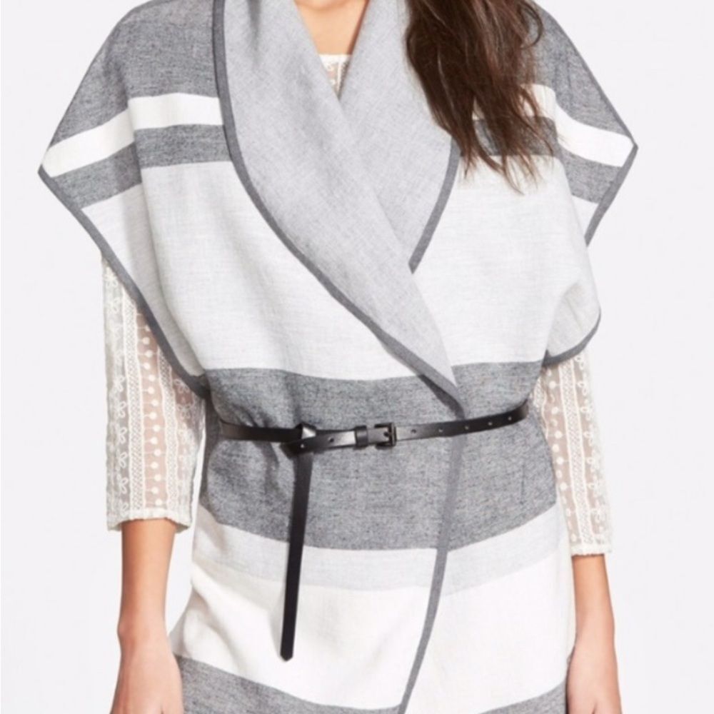 Hinge GrayWide Stripes and Draped Collar Kimono Jacket XS/S